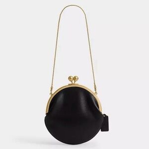 Coach Kisslock Pouch 20 Shoulder Bag Brass/Black Natural Grain Nappa Leather NWT